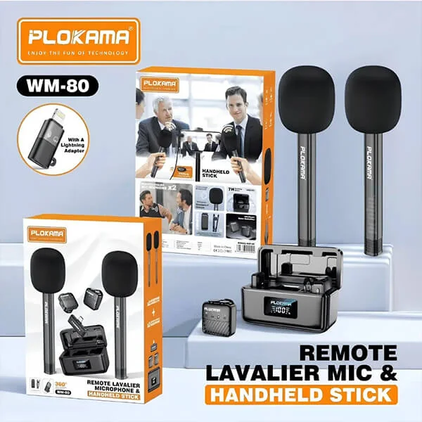 Plokama WM 80 Dual Wireless Microphone with Handheld Stick @ido.lk