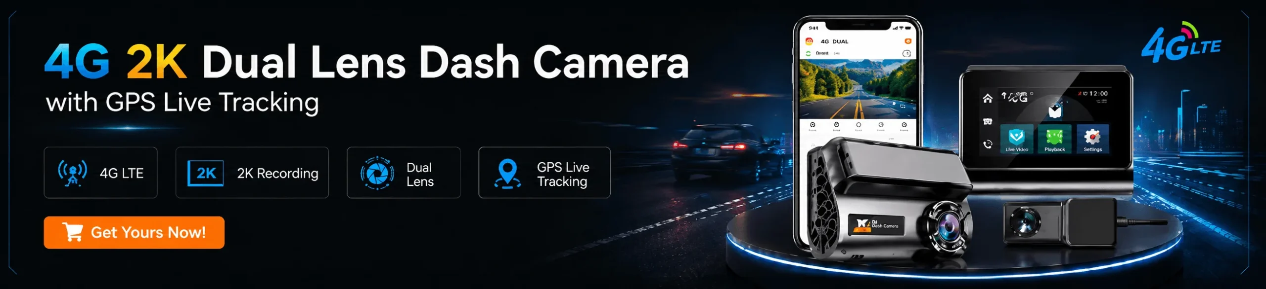 4G 2K Dual Lens Dash Camera with GPS Live Tracking